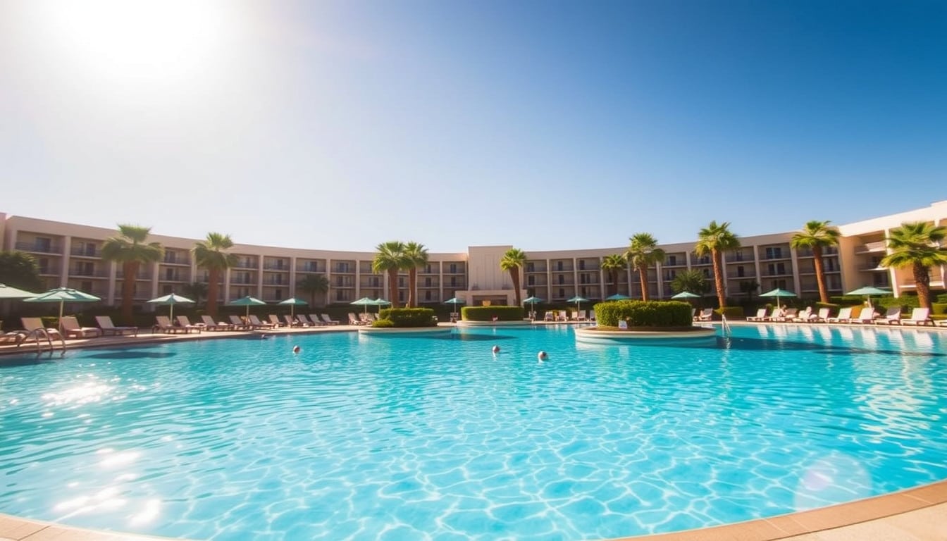 Las Vegas resort pool at golden hour